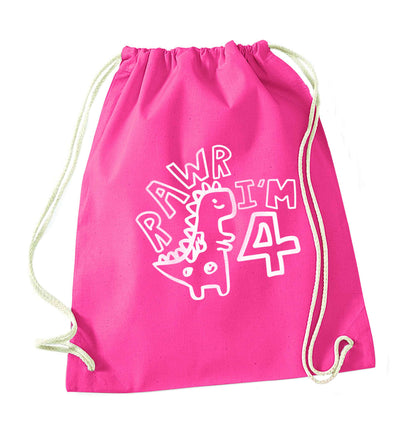 Rawr I'm four - personalise with ANY age! pink drawstring bag