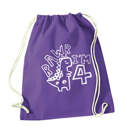 Rawr I'm four - personalise with ANY age! purple drawstring bag