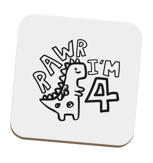 Rawr I'm four - personalise with ANY age! set of four coasters