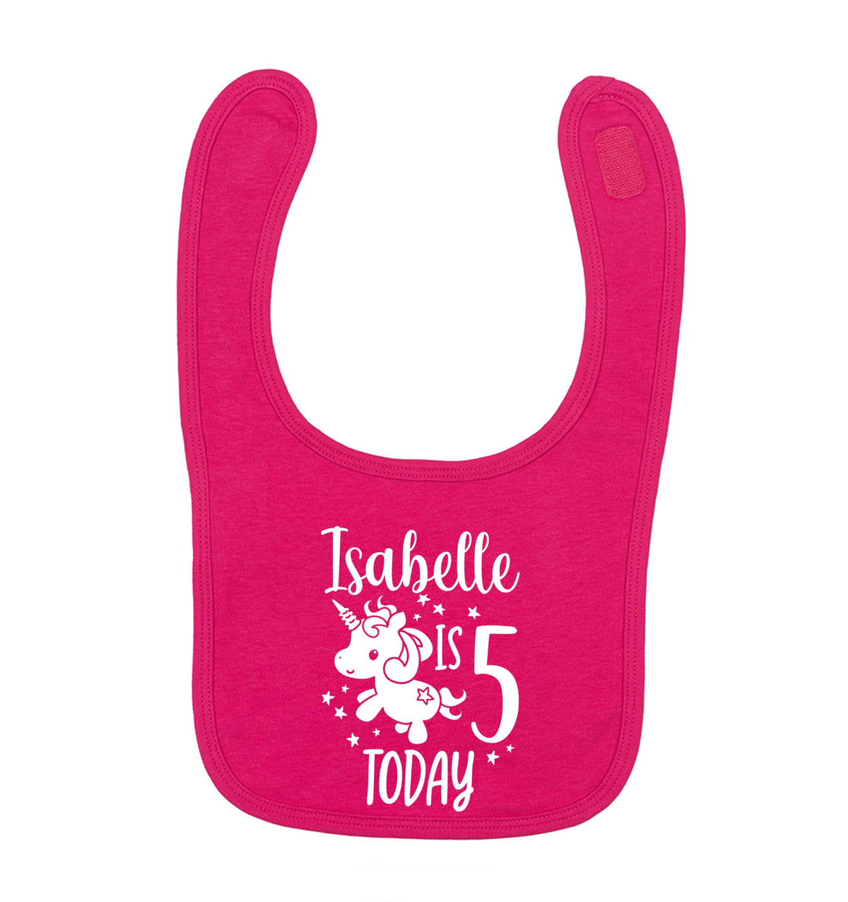 Today I am - Personalise with any name or age! Birthday unicorn dark pink baby bib