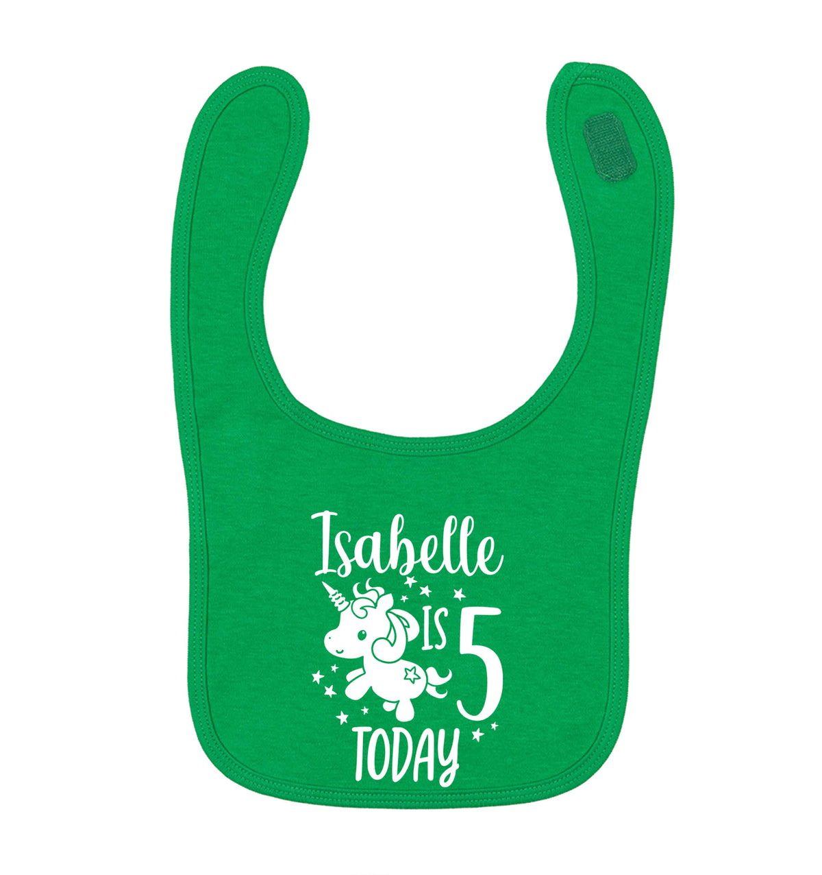 Today I am - Personalise with any name or age! Birthday unicorn green baby bib