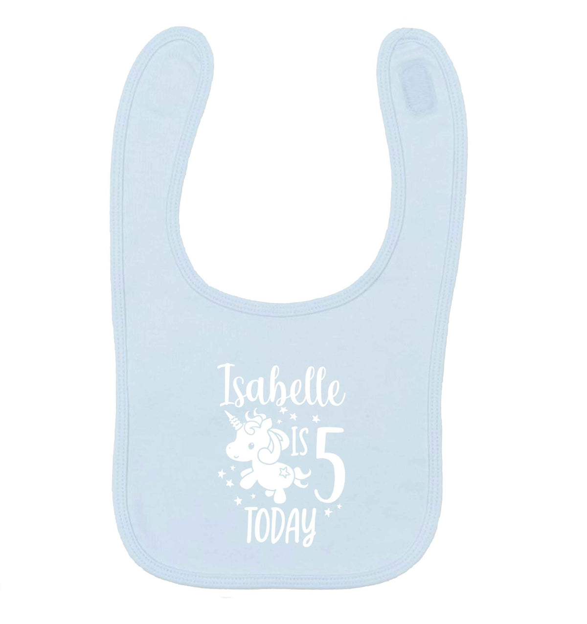 Today I am - Personalise with any name or age! Birthday unicorn pale blue baby bib