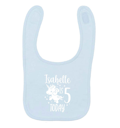 Today I am - Personalise with any name or age! Birthday unicorn pale blue baby bib