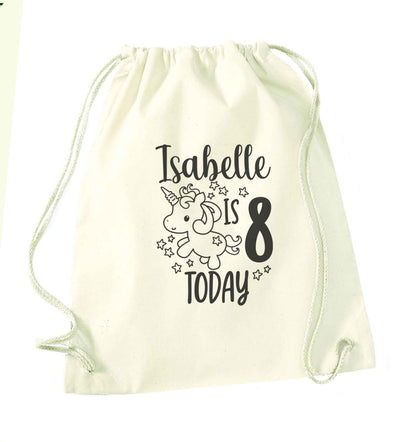Today I am - Personalise with any name or age! Birthday unicorn natural drawstring bag