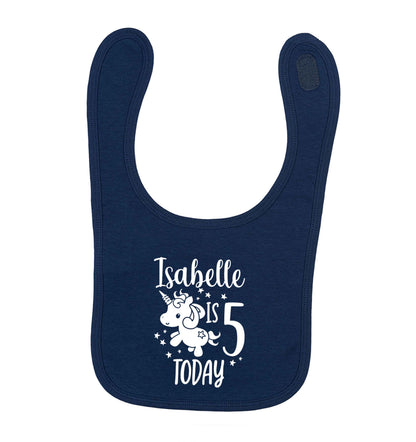 Today I am - Personalise with any name or age! Birthday unicorn navy baby bib