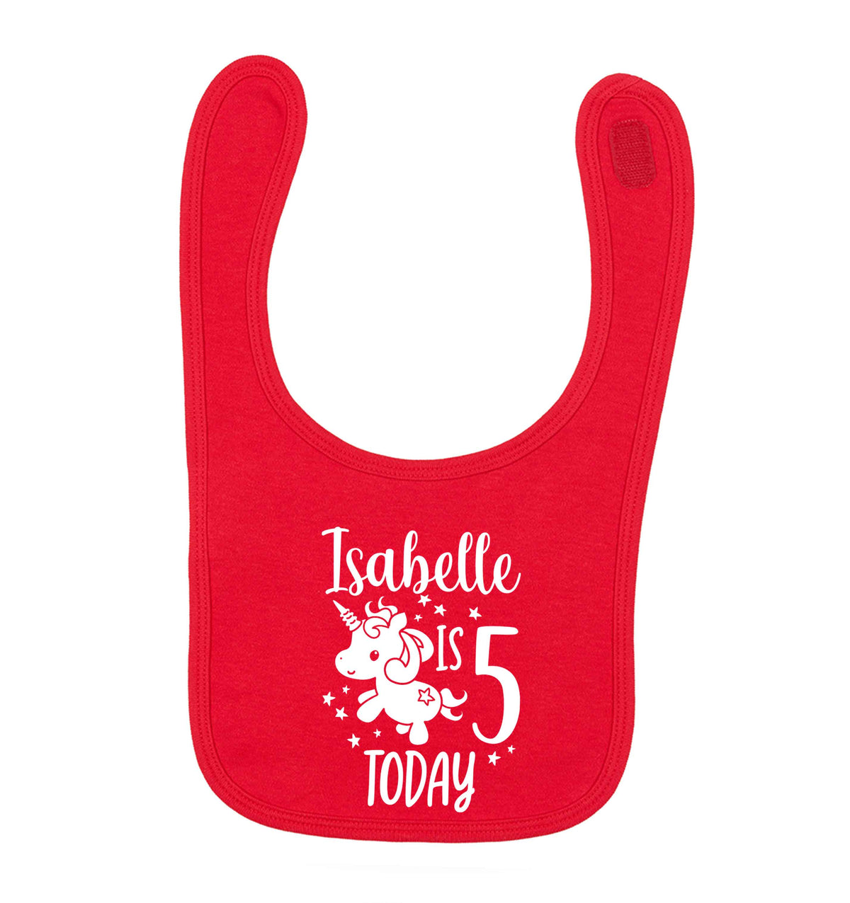 Today I am - Personalise with any name or age! Birthday unicorn red baby bib