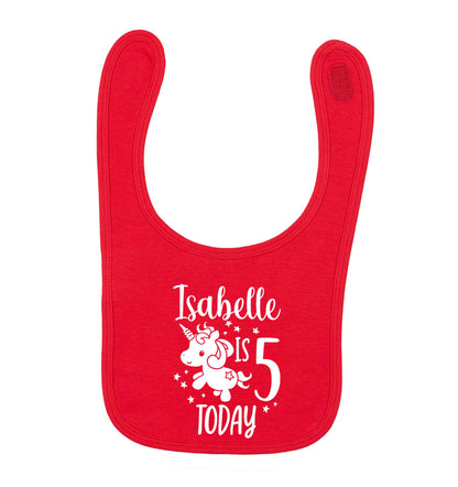 Today I am - Personalise with any name or age! Birthday unicorn red baby bib