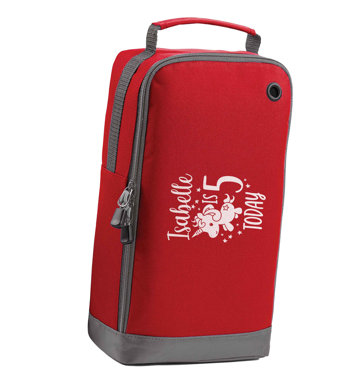 Today I am - Personalise with any name or age! Birthday unicorn red sports shoe bag horizontal print
