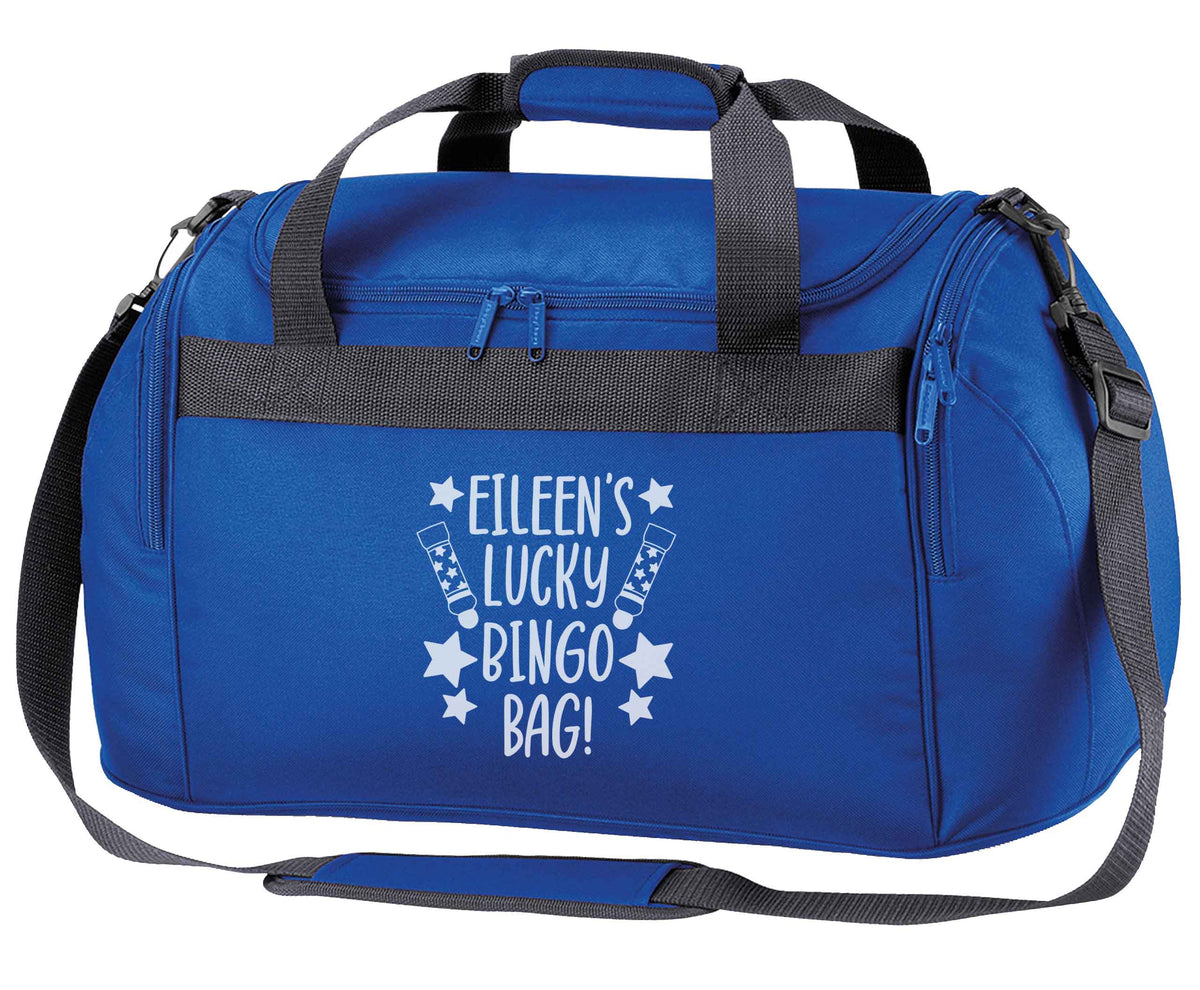 Personalised lucky bingo bag royal blue holdall / duffel bag