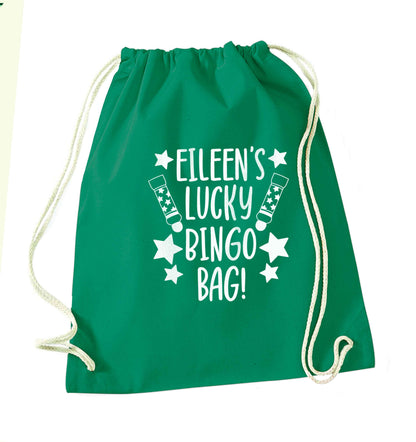Personalised lucky bingo bag green drawstring bag