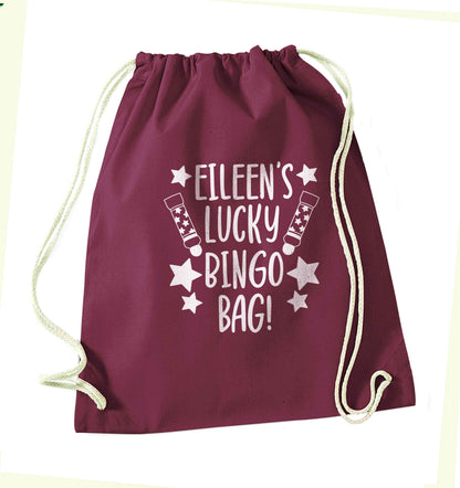 Personalised lucky bingo bag maroon drawstring bag