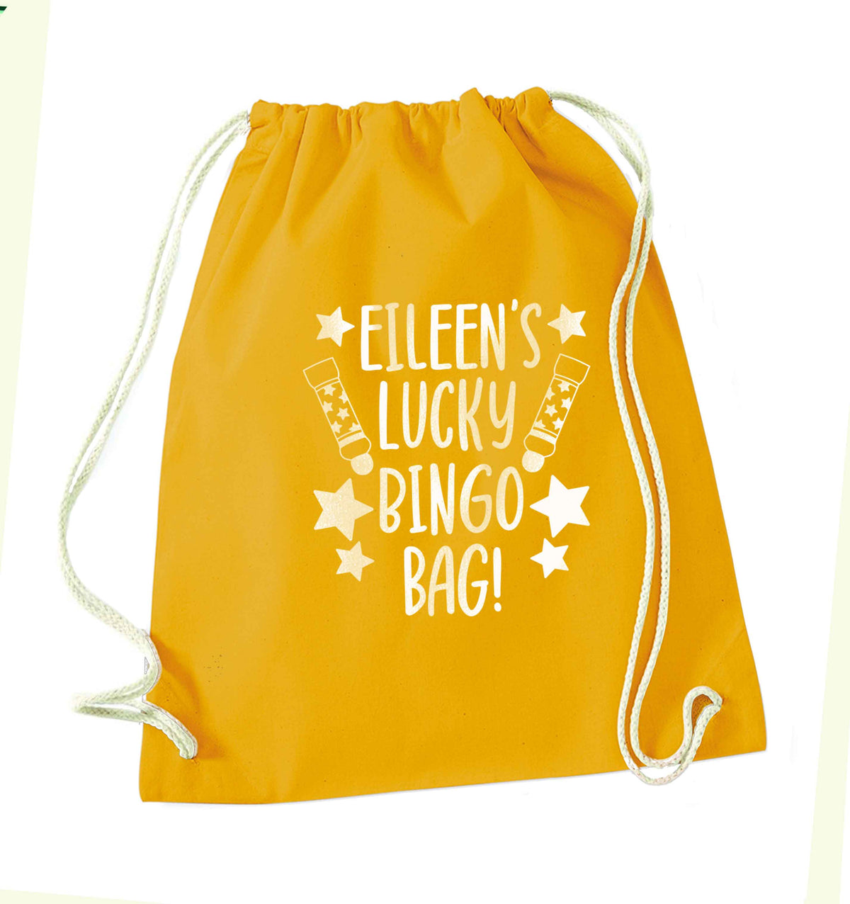 Personalised lucky bingo bag mustard drawstring bag
