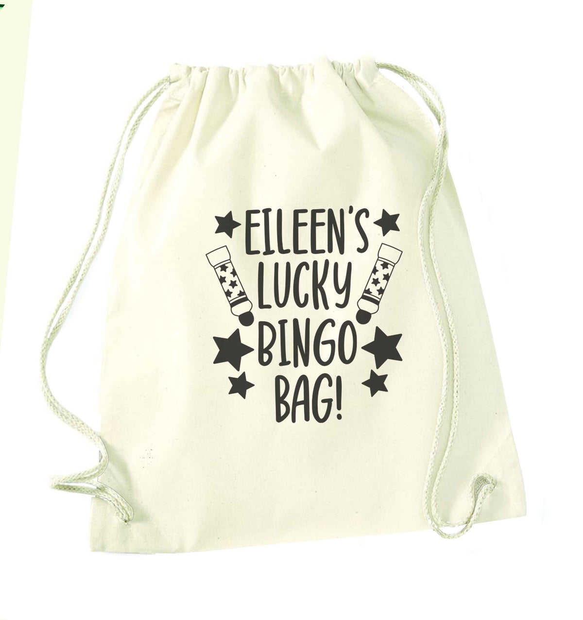 Personalised lucky bingo bag natural drawstring bag