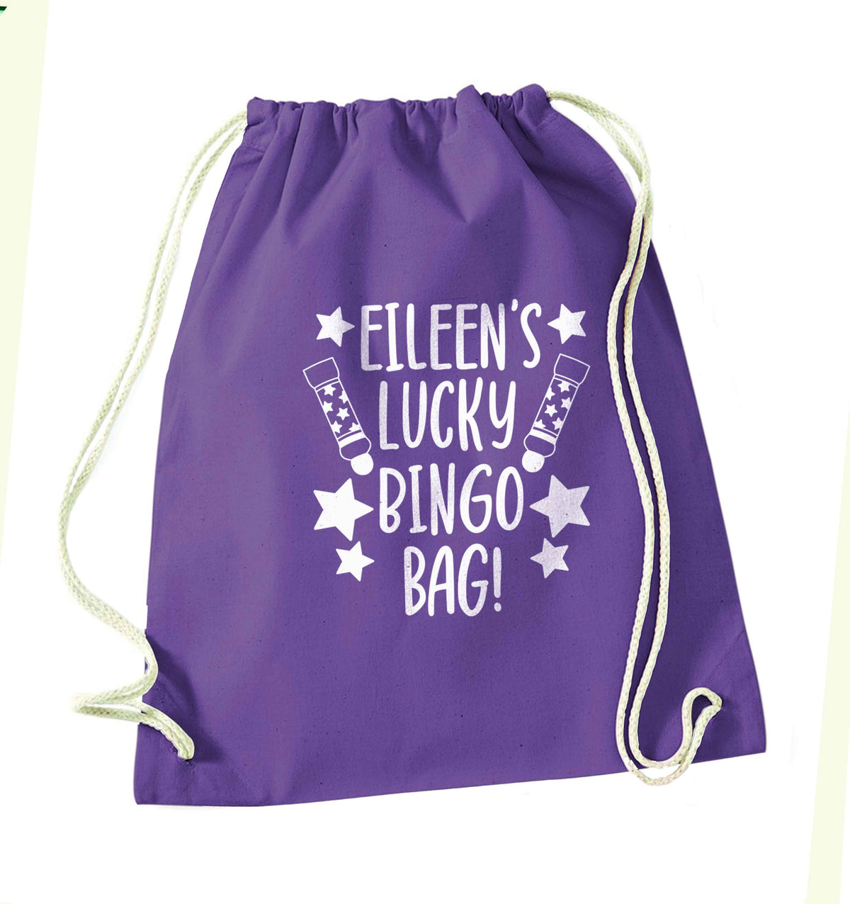 Personalised lucky bingo bag purple drawstring bag