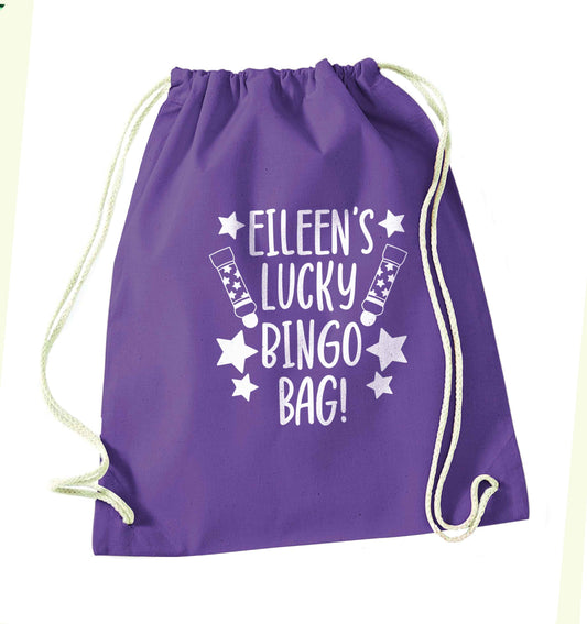 Personalised lucky bingo bag purple drawstring bag