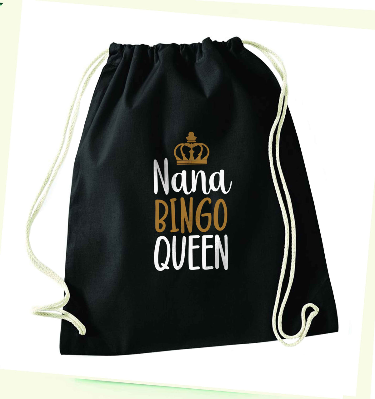 Personalised bingo queen black drawstring bag