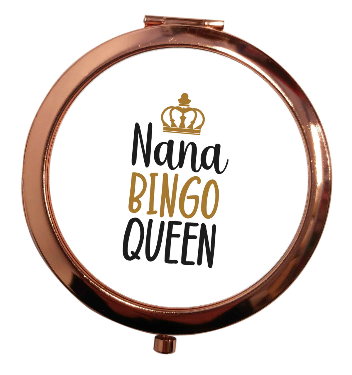Personalised bingo queen rose gold circle pocket mirror