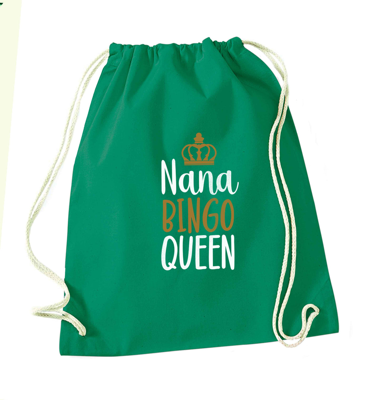 Personalised bingo queen green drawstring bag