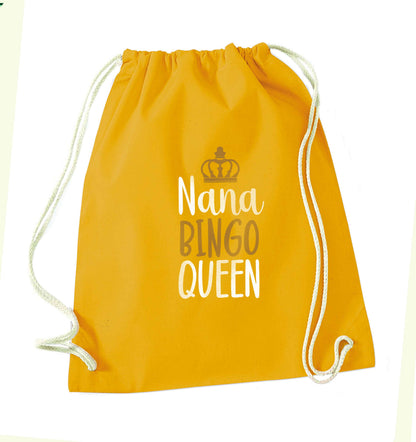 Personalised bingo queen mustard drawstring bag