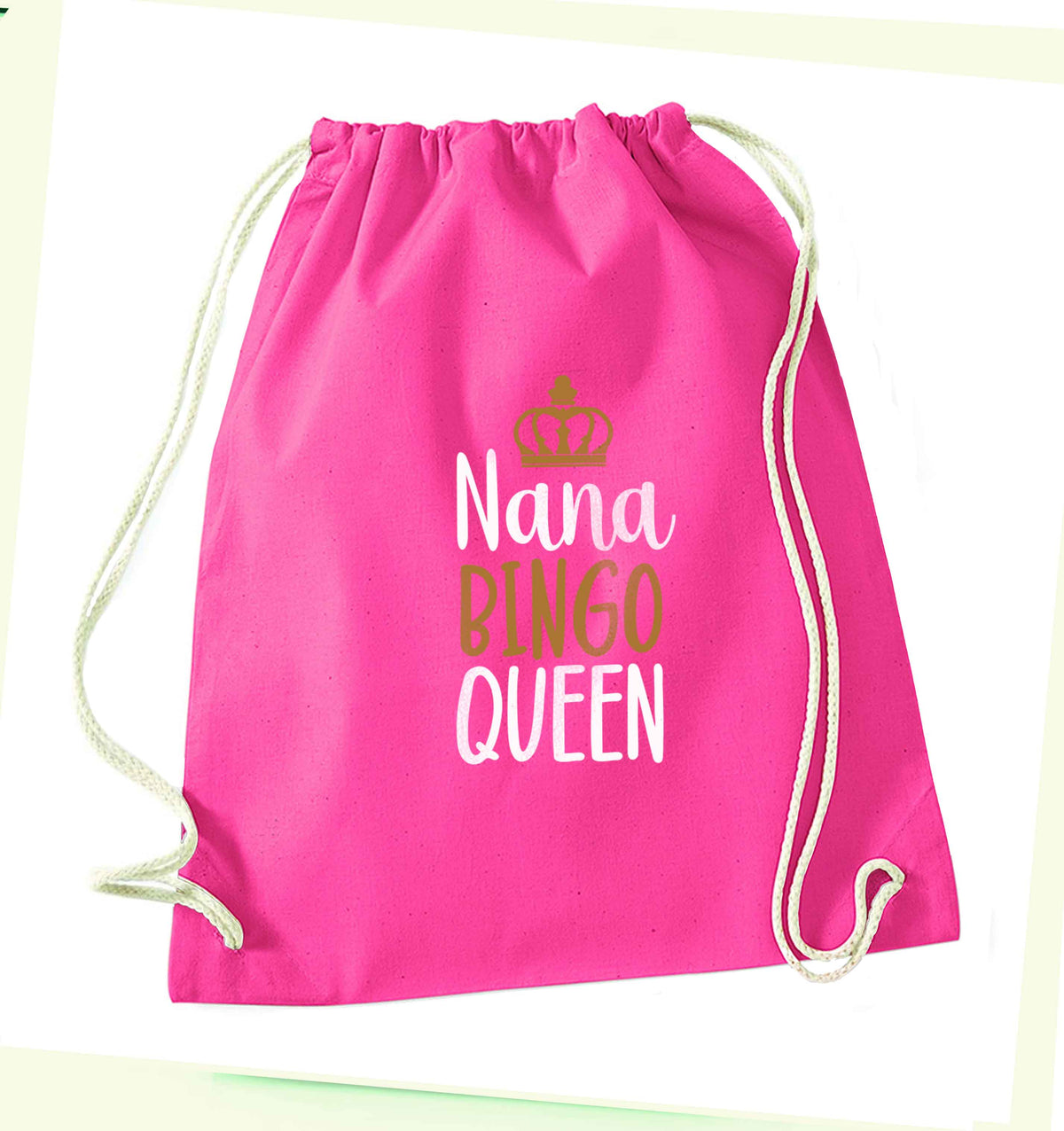 Personalised bingo queen pink drawstring bag