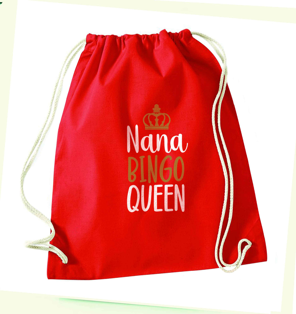 Personalised bingo queen red drawstring bag 
