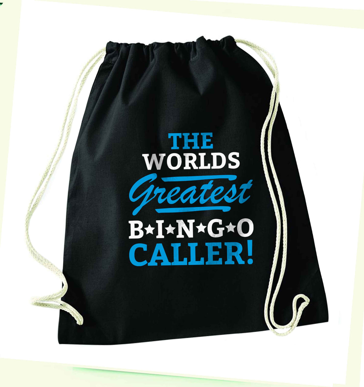 Worlds greatest bingo caller black drawstring bag