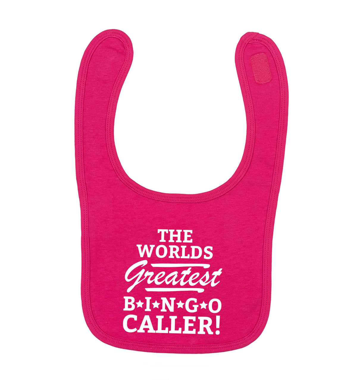 Worlds greatest bingo caller dark pink baby bib