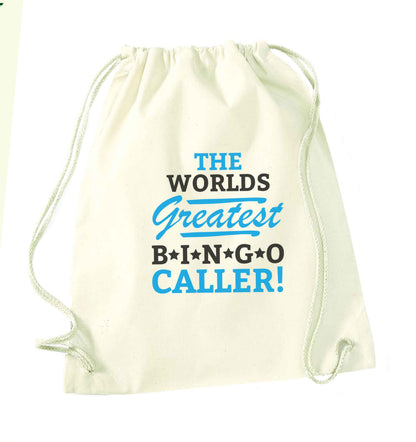 Worlds greatest bingo caller natural drawstring bag