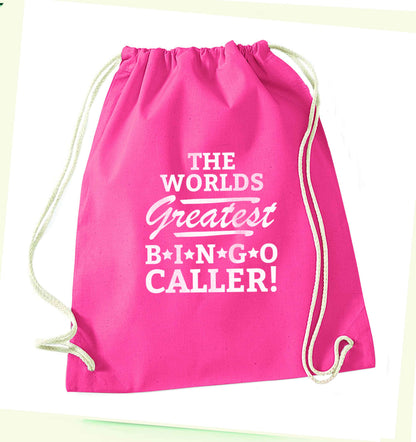 Worlds greatest bingo caller pink drawstring bag