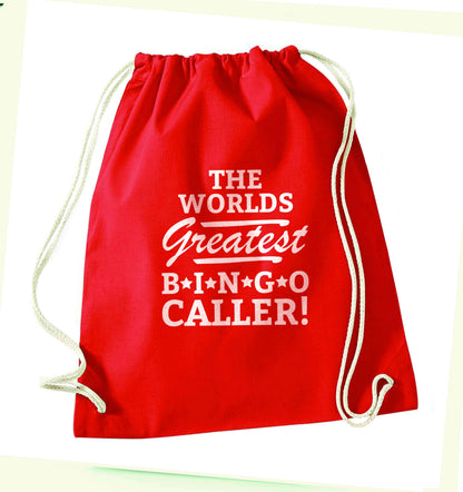 Worlds greatest bingo caller red drawstring bag 