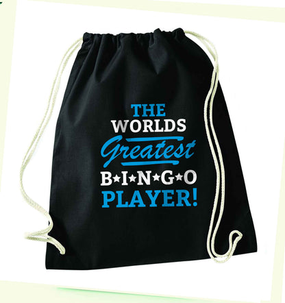 Worlds greatest bingo player black drawstring bag