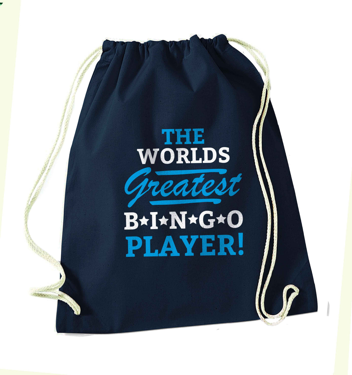 Worlds greatest bingo player navy drawstring bag