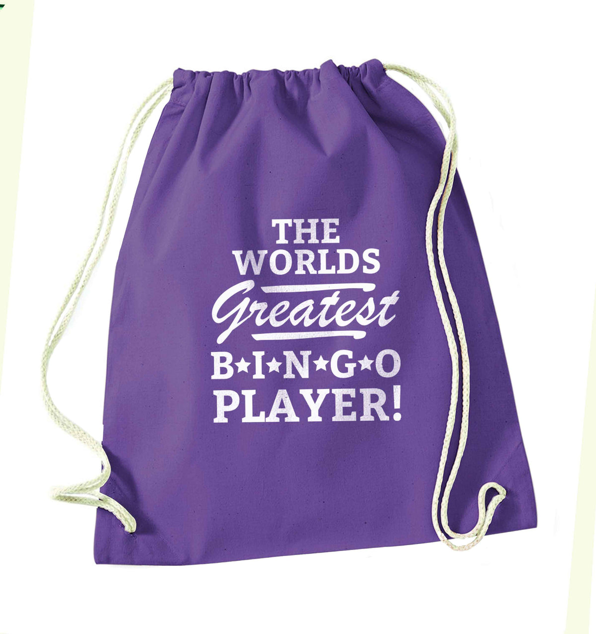 Worlds greatest bingo player purple drawstring bag