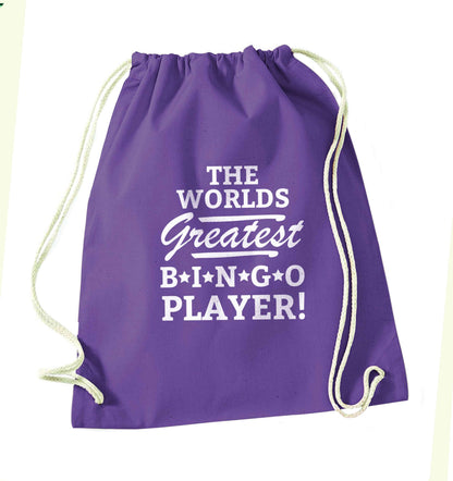 Worlds greatest bingo player purple drawstring bag