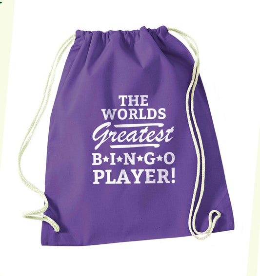Worlds greatest bingo player purple drawstring bag
