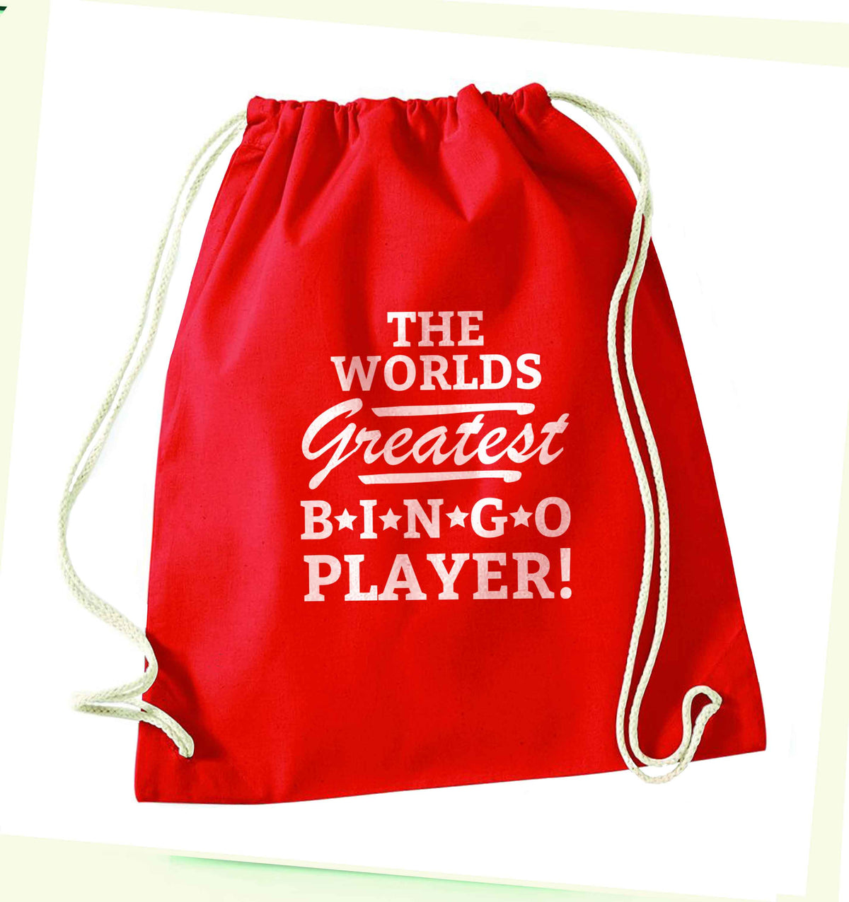 Worlds greatest bingo player red drawstring bag 