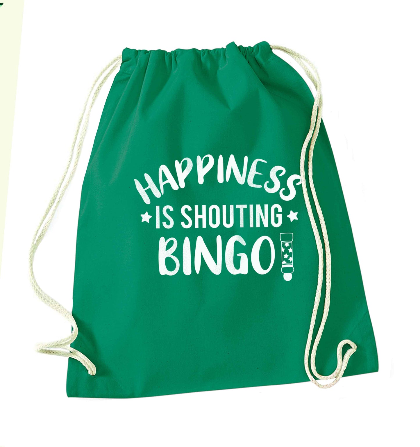 Happiness is shouting bingo! green drawstring bag