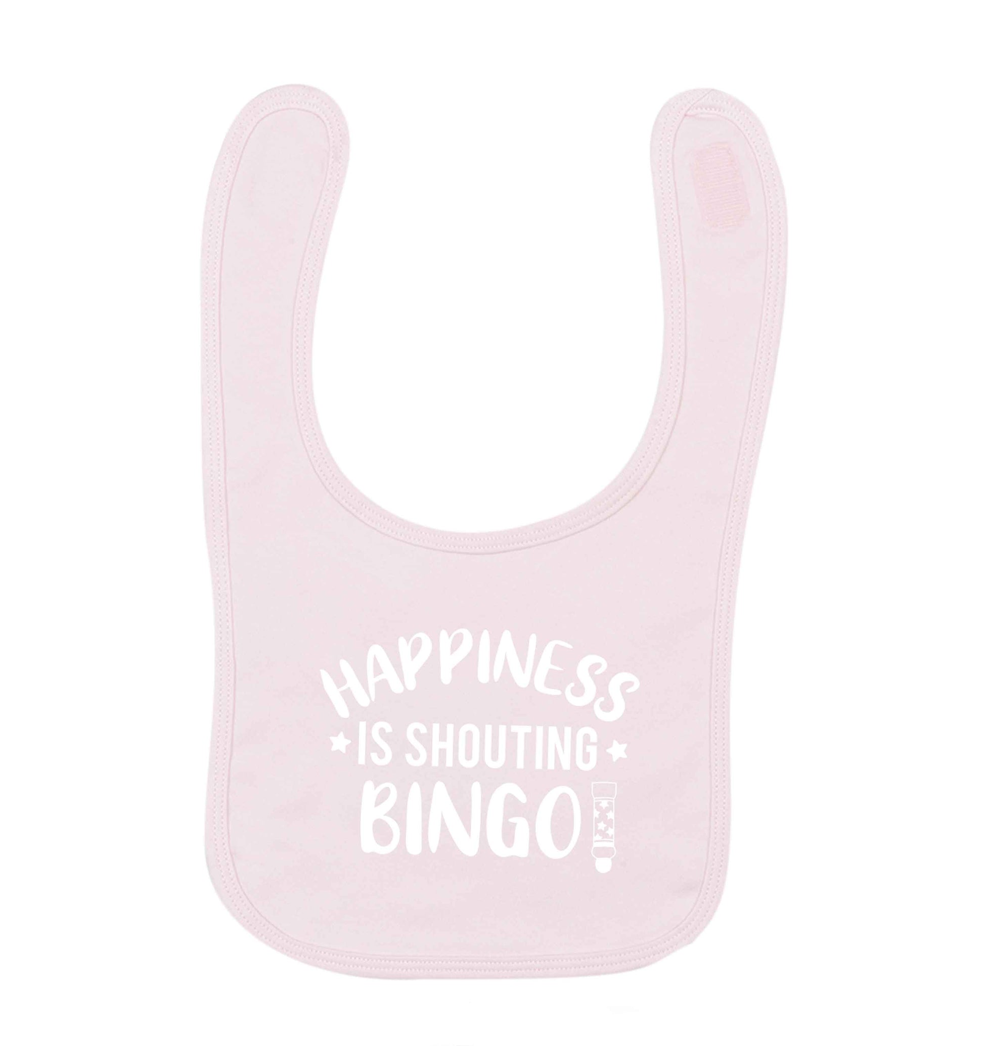 Happiness is shouting bingo! pale pink baby bib