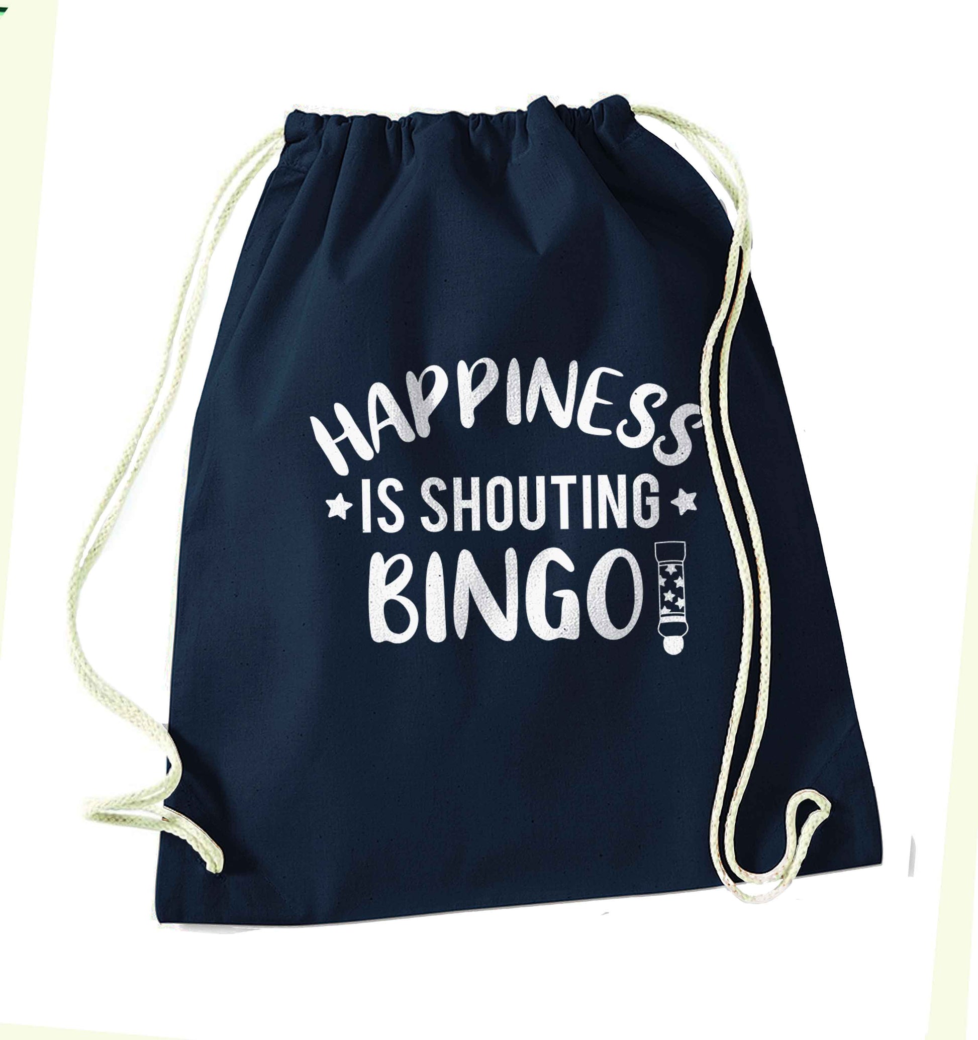 Happiness is shouting bingo! navy drawstring bag