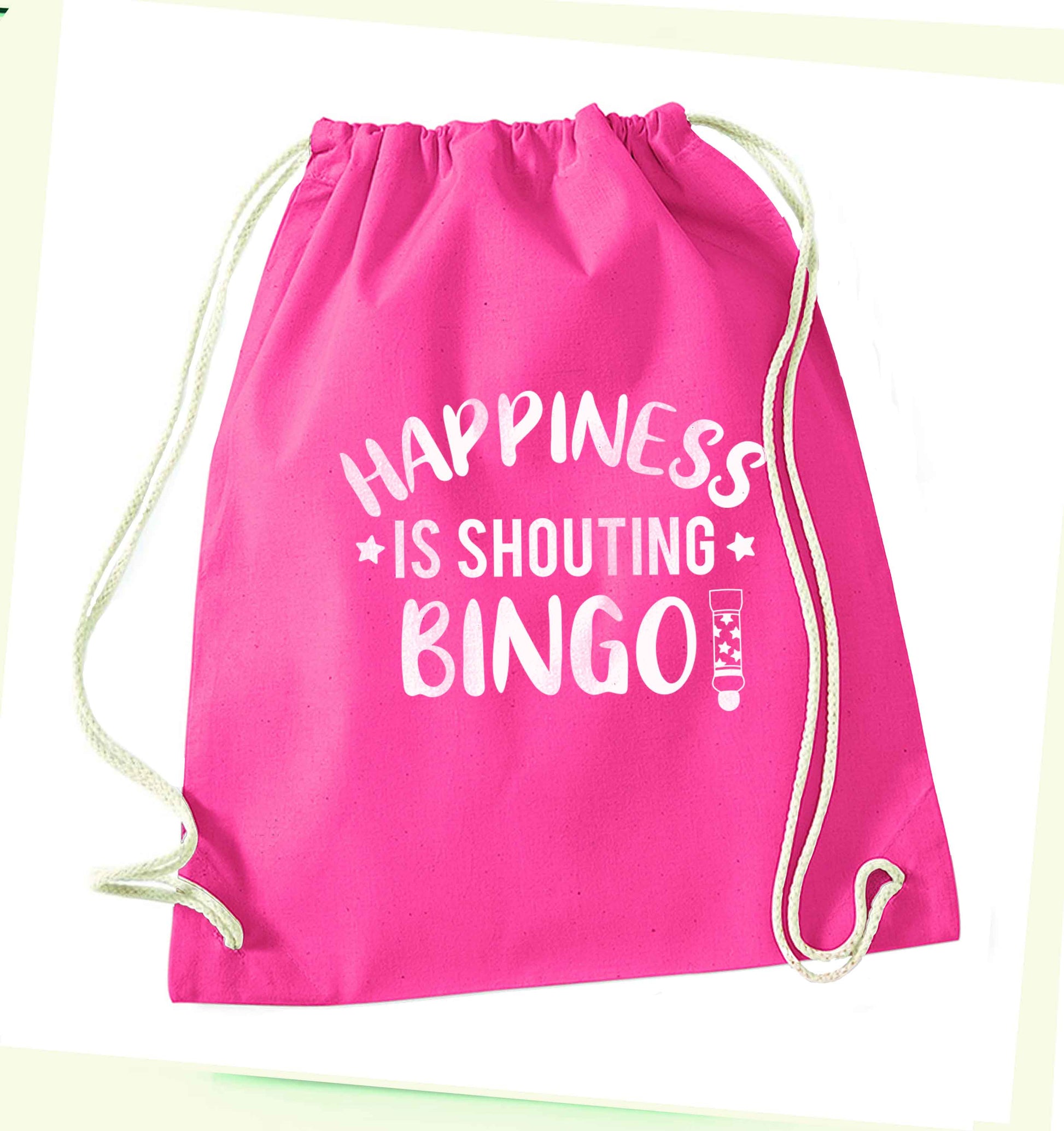 Happiness is shouting bingo! pink drawstring bag