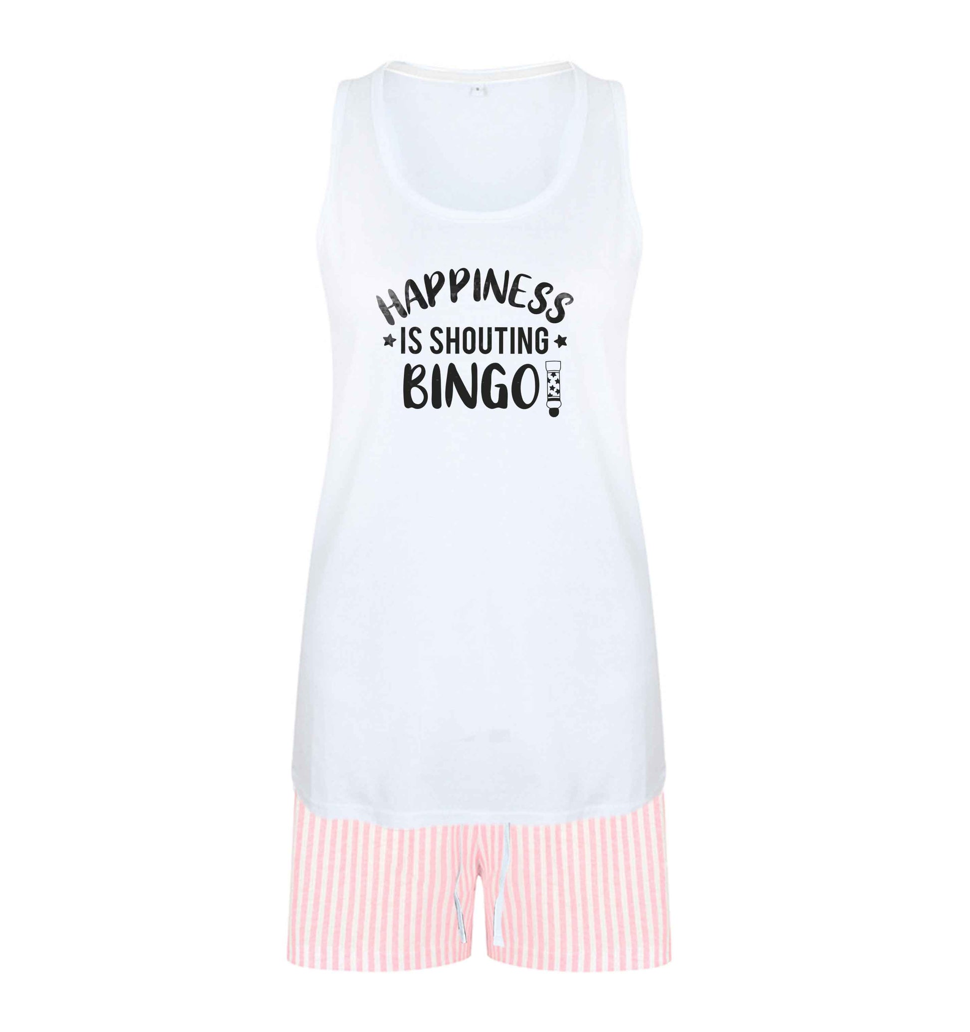 Happiness is shouting bingo! size XL women's pyjama shorts set in pink 