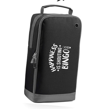 Happiness is shouting bingo! black sports shoe bag horizontal print