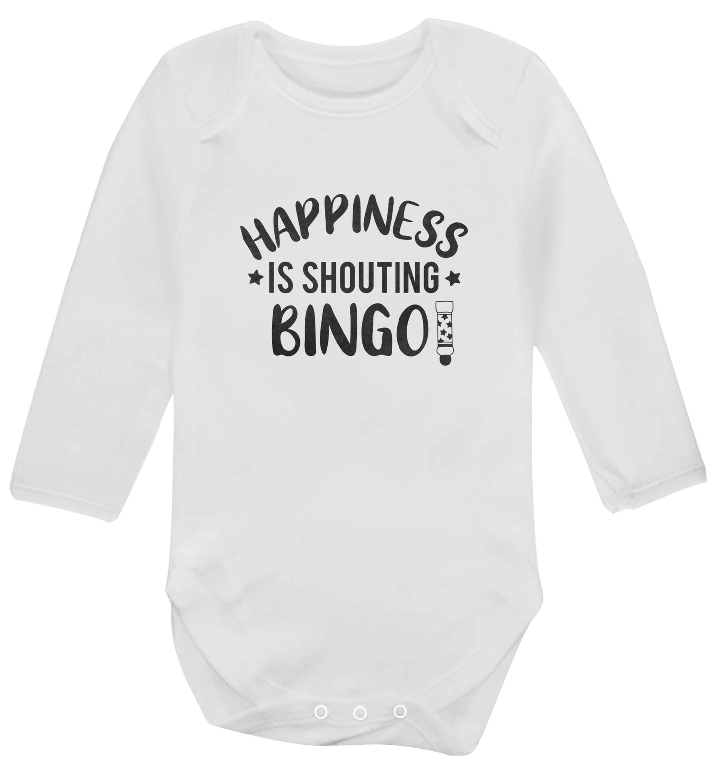 Happiness is shouting bingo! baby vest long sleeved white 6-12 months