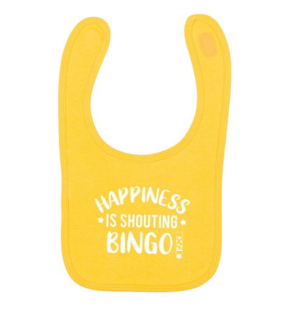 Happiness is shouting bingo! yellow baby bib