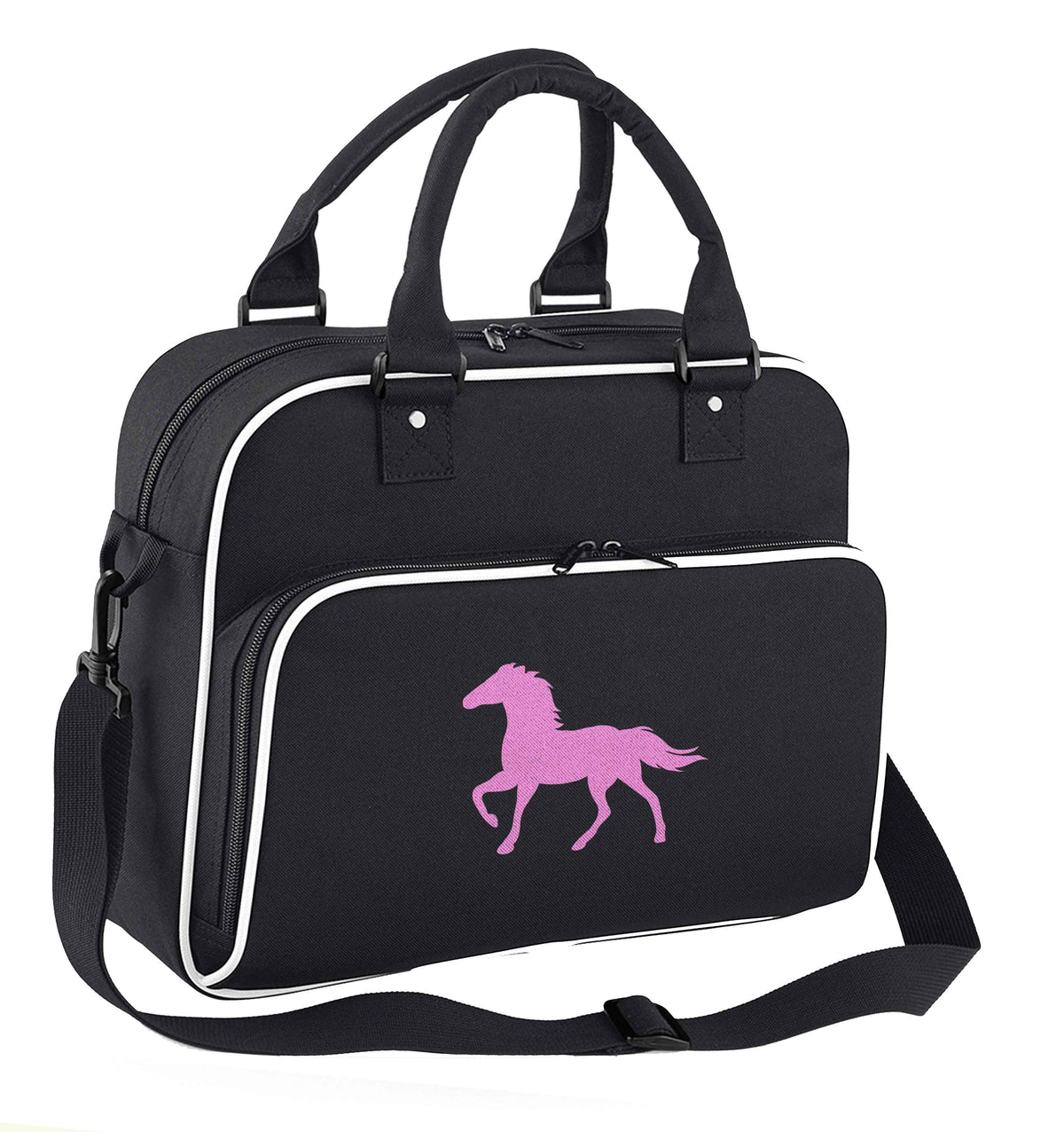 Pink horse children's dance bag black with white detail