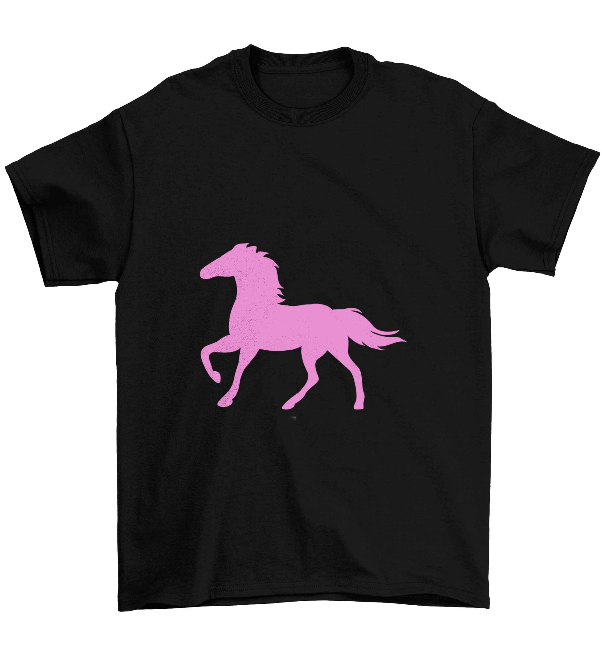 Pink horse Children's black Tshirt 12-13 Years