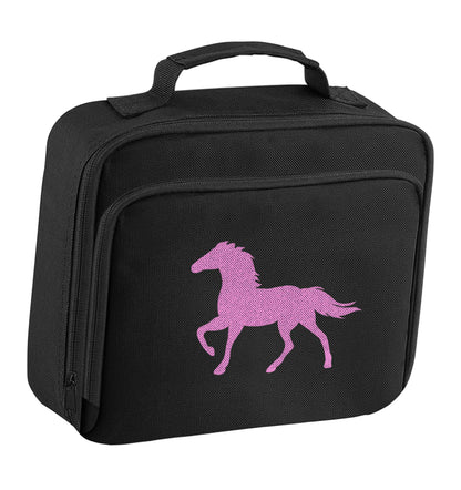 Pink horse insulated black lunch bag cooler