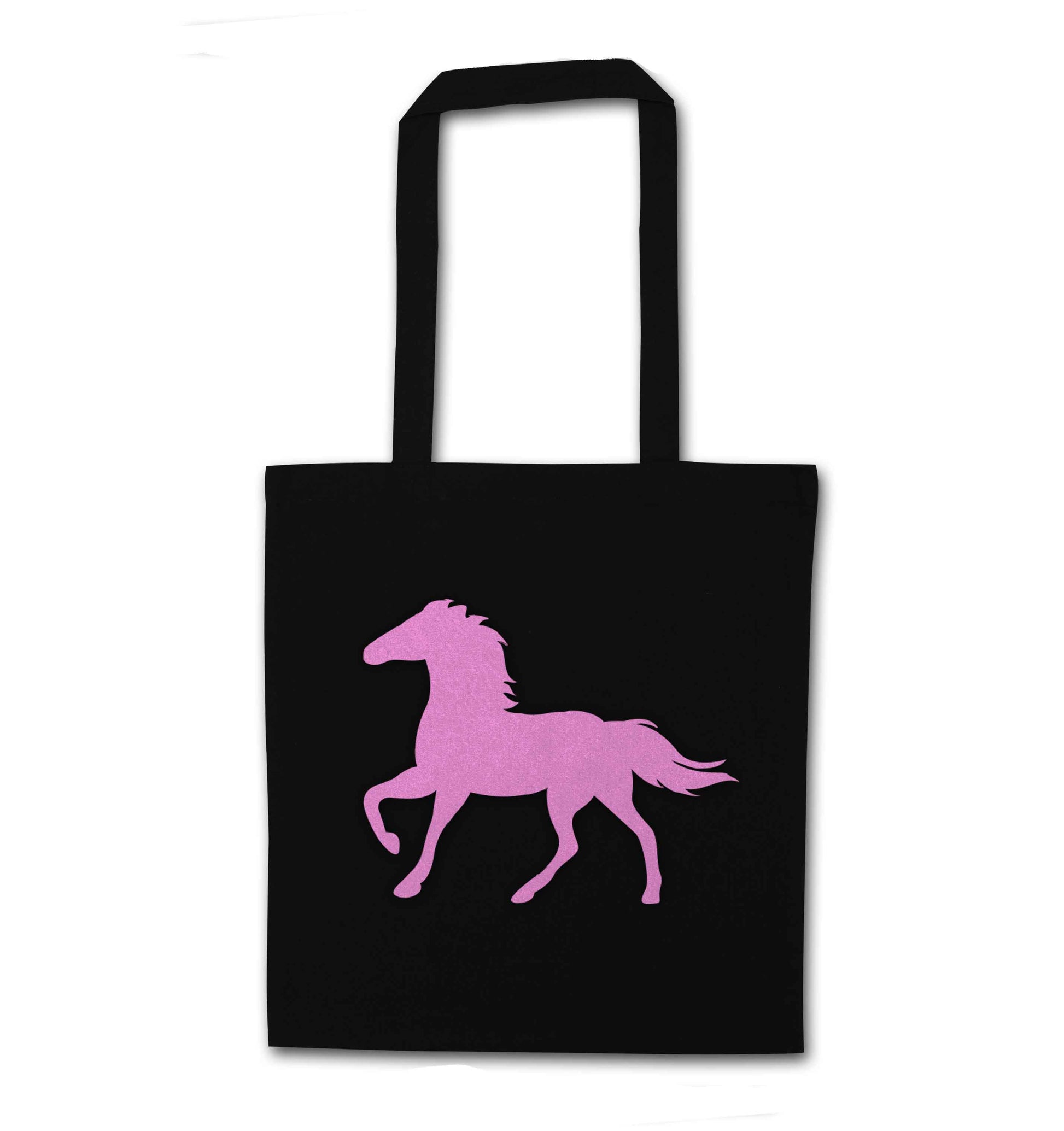 Pink horse black tote bag