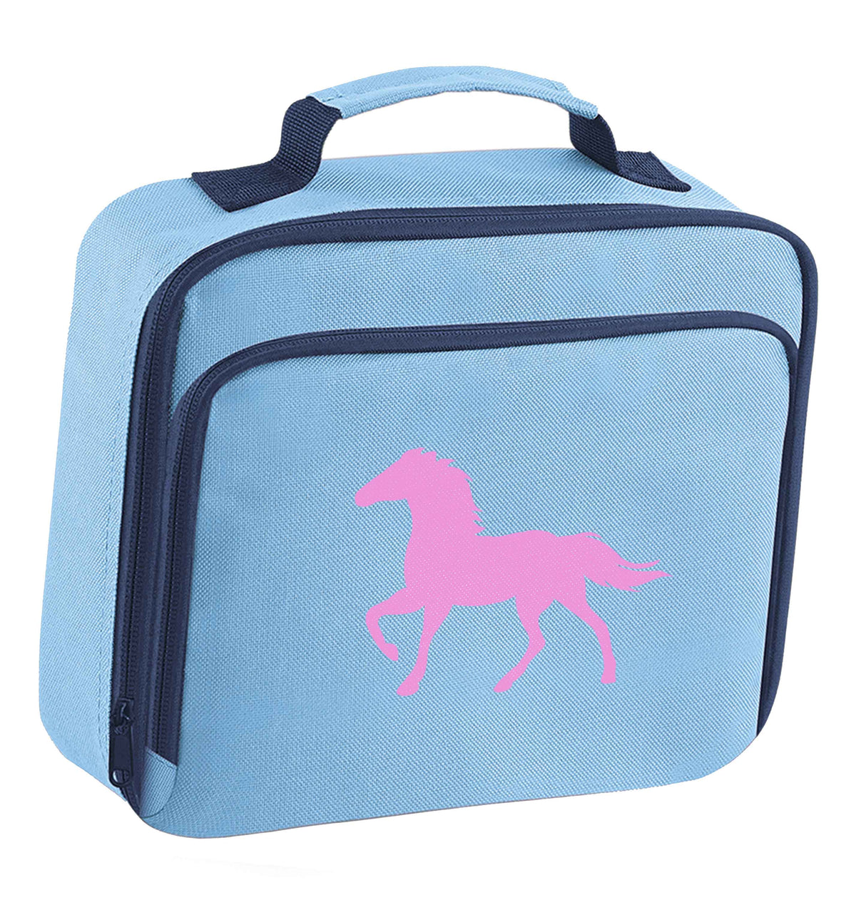 Pink horse insulated blue lunch bag cooler