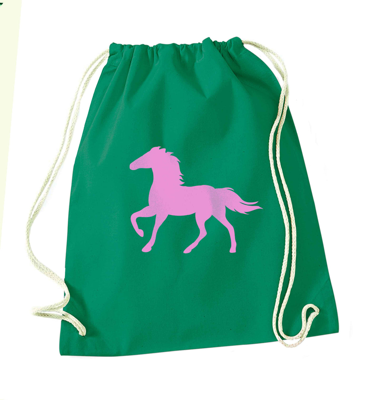 Pink horse green drawstring bag